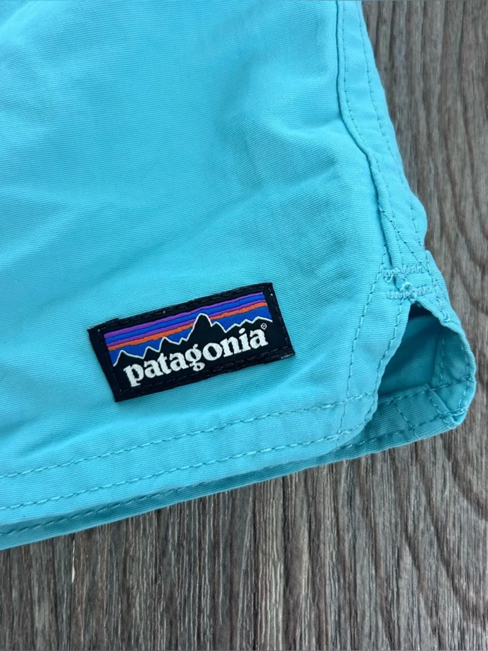 Patagonia Boys Light Aqua Blue Swim Trunks with Blue Drawstring